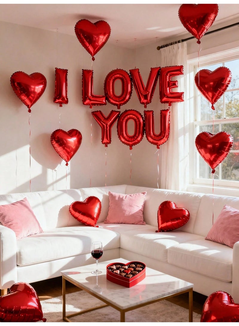 Valentine's Day decorations set of 18 pieces featuring the words "I love you" and heart-shaped balloons to add a romantic touch to Valentine's Day celebrations, anniversaries, engagement parties, and romantic surprises. - Image 2